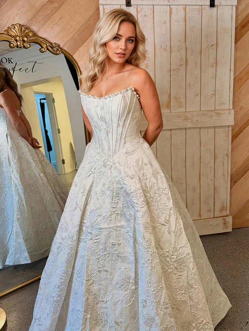 Pink Strapless A Line 3D Print Flower Prom Gowns with Beads