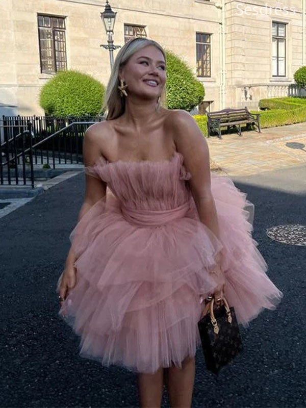 Gorgeous Pink Strapless A-line Short Mini Dress Homecoming Dress