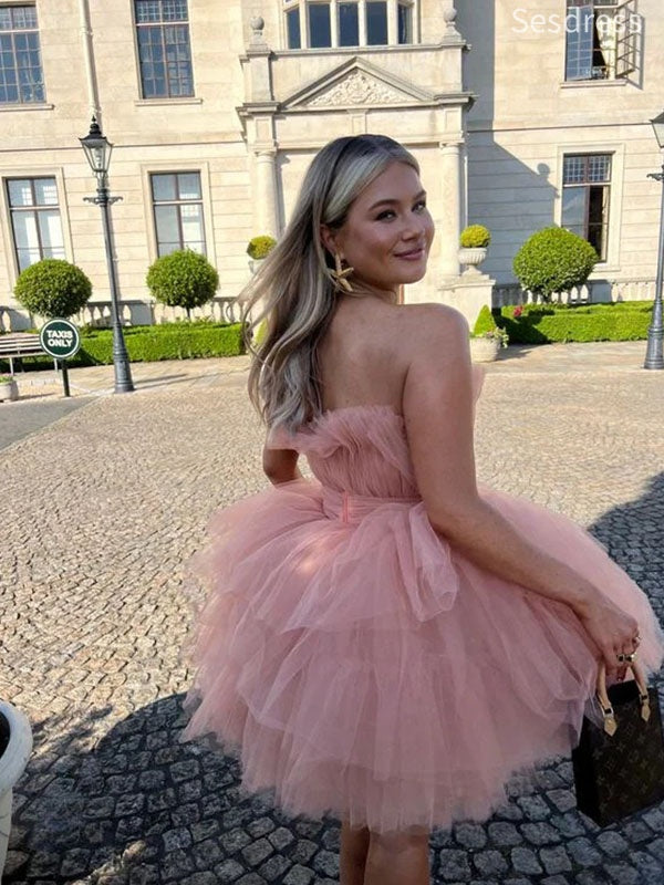 Gorgeous Pink Strapless A-line Short Mini Dress Homecoming Dress