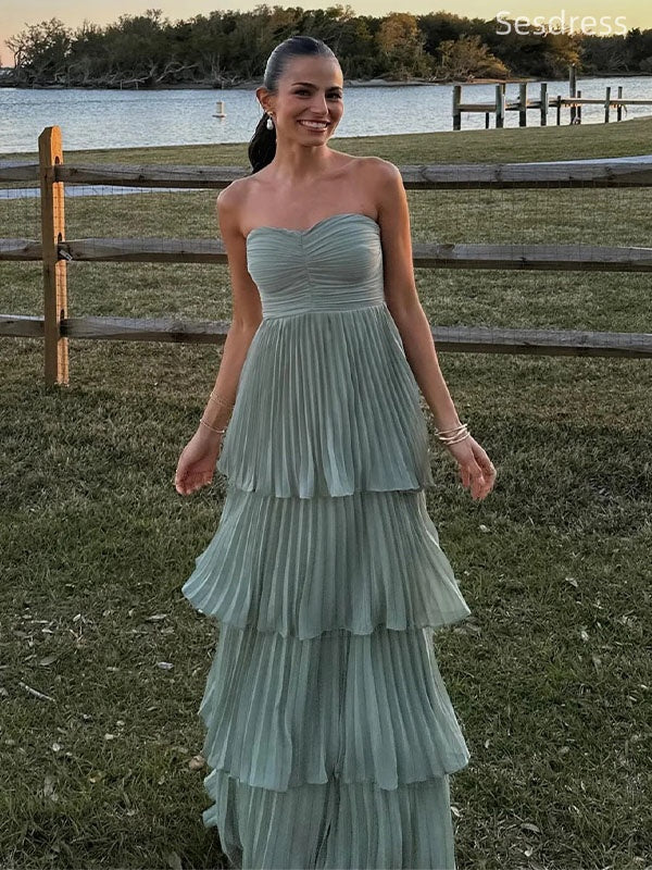 Gorgeous Green Sweetheart Strapless A-line Long Evening Dress,Prom Dress