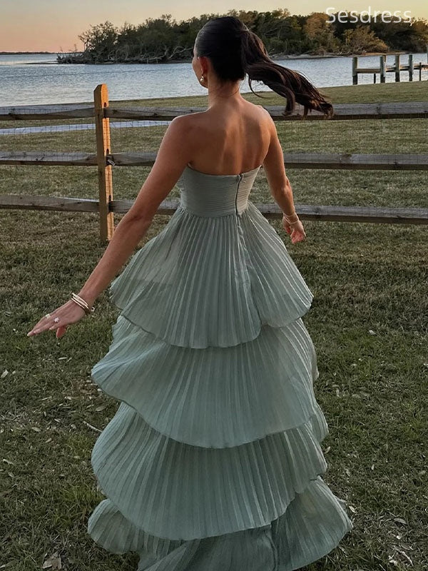 Gorgeous Green Sweetheart Strapless A-line Long Evening Dress,Prom Dress