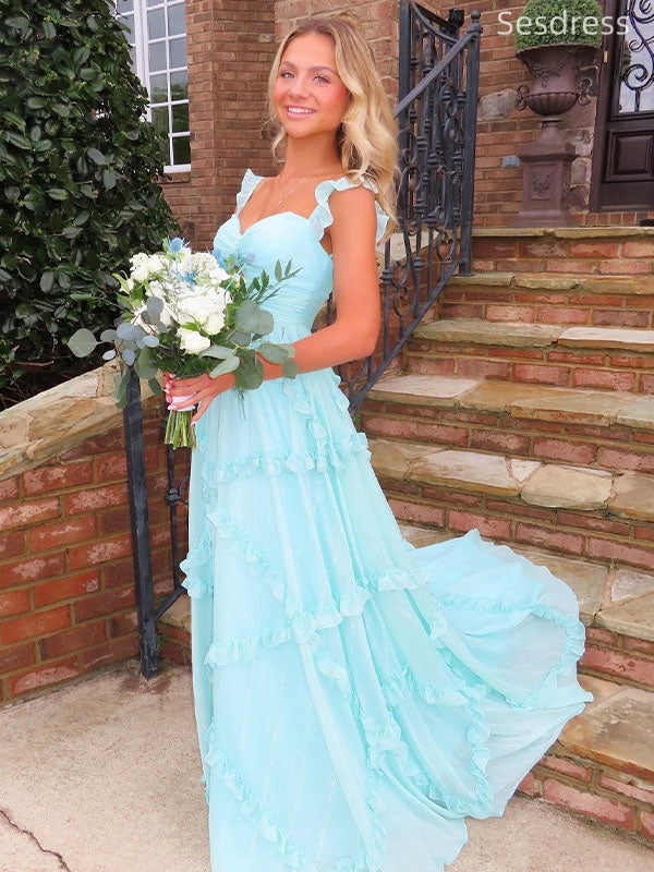 Elegant Sweetheart Straps A-line Long Evening Dress,Prom Dress