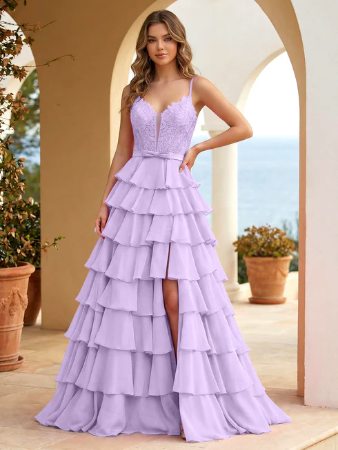 Fuchsia A Line  Applique Bow Prom Gowns with Slit