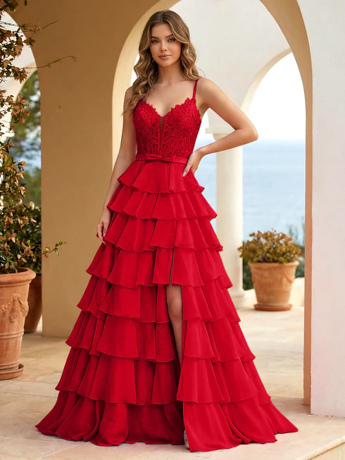 Fuchsia A Line  Applique Bow Prom Gowns with Slit