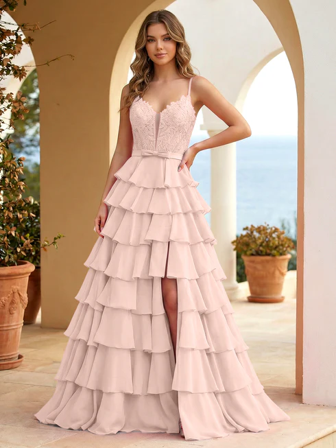 Fuchsia A Line  Applique Bow Prom Gowns with Slit
