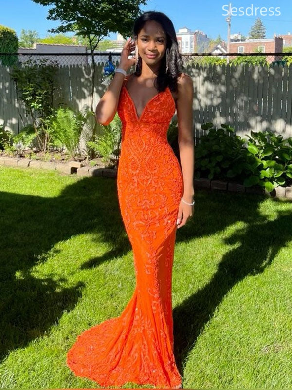 Gorgeous Lace V-neck Spaghetti Strap Mermaid Long Evening Dress,Prom Dress