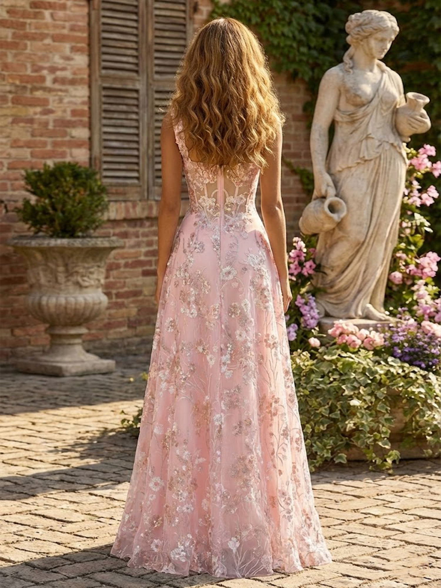 3D Flower Prom Dresses A Line Regular Straps Spring Wedding Guest Dresses