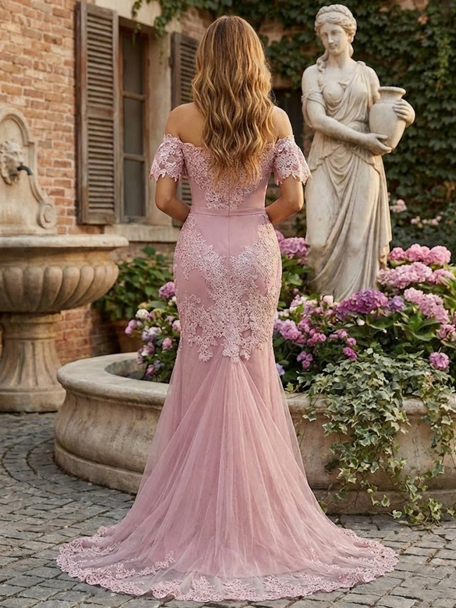 Off the Shoulder Lace Applique Prom Dresses for Women Slit Formal Dress