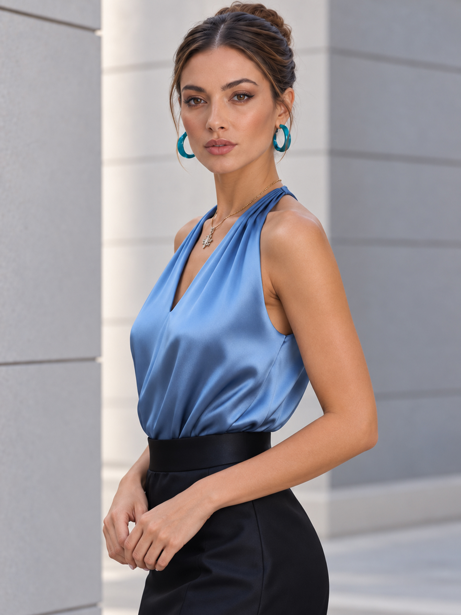 Halter V‑Neck Satin Camisole Greek Goddess Sleeveless Tank Top for Women