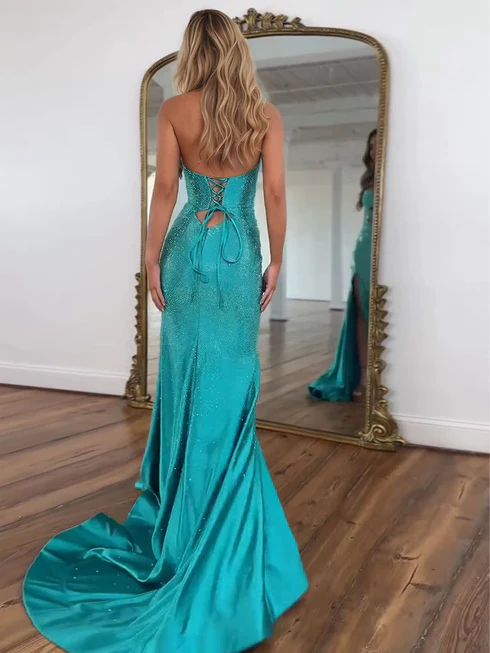 Light Blue Sparky Sequins Halter Neck Mermaid Prom Gown with Train