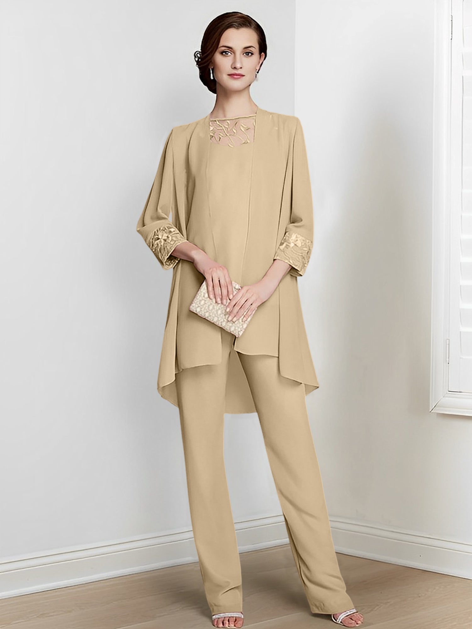 Chiffon Long Sleeves Mother Of The Bride Pantsuits With Jacket