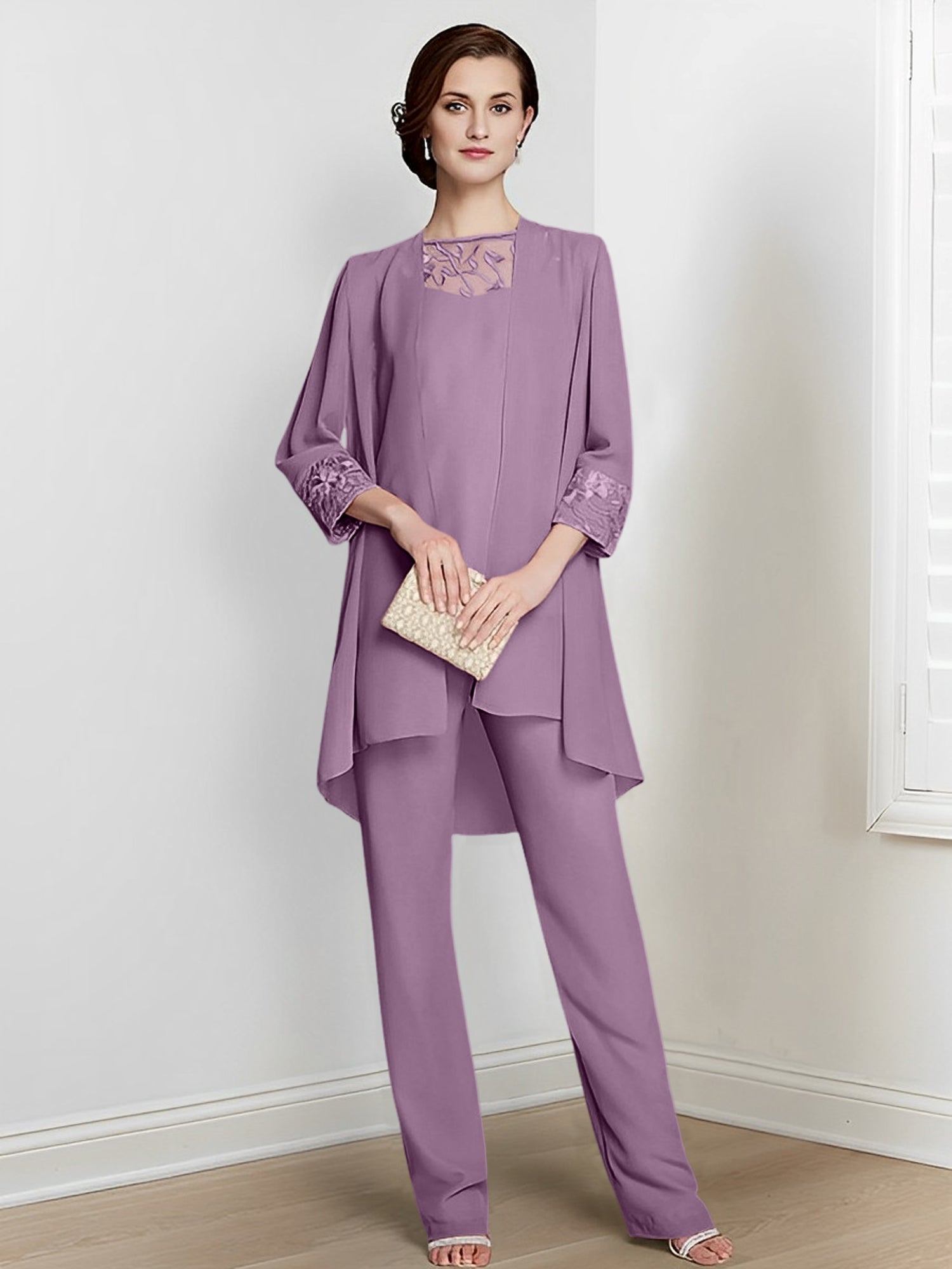 Chiffon Long Sleeves Mother Of The Bride Pantsuits With Jacket