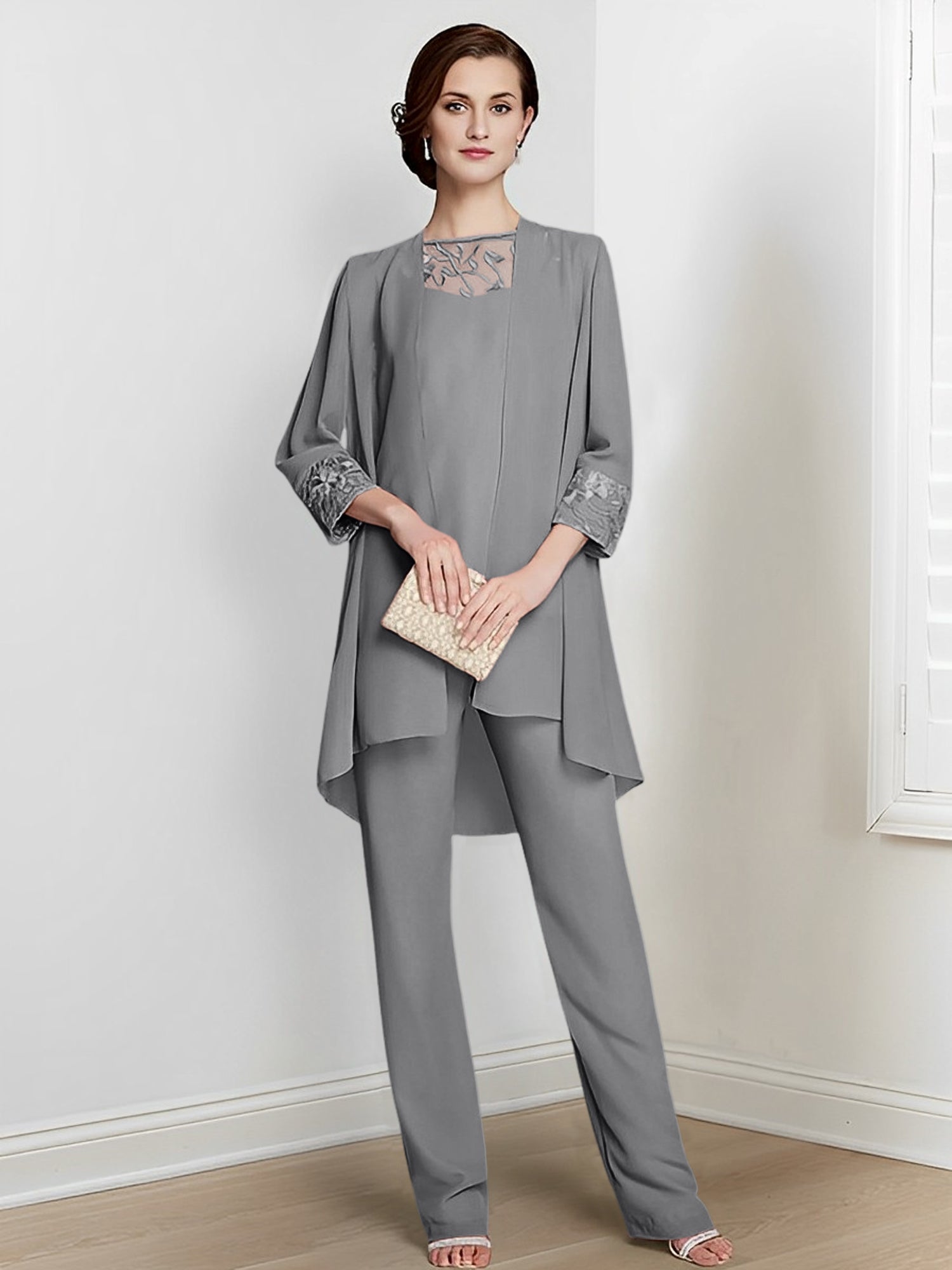 Chiffon Long Sleeves Mother Of The Bride Pantsuits With Jacket
