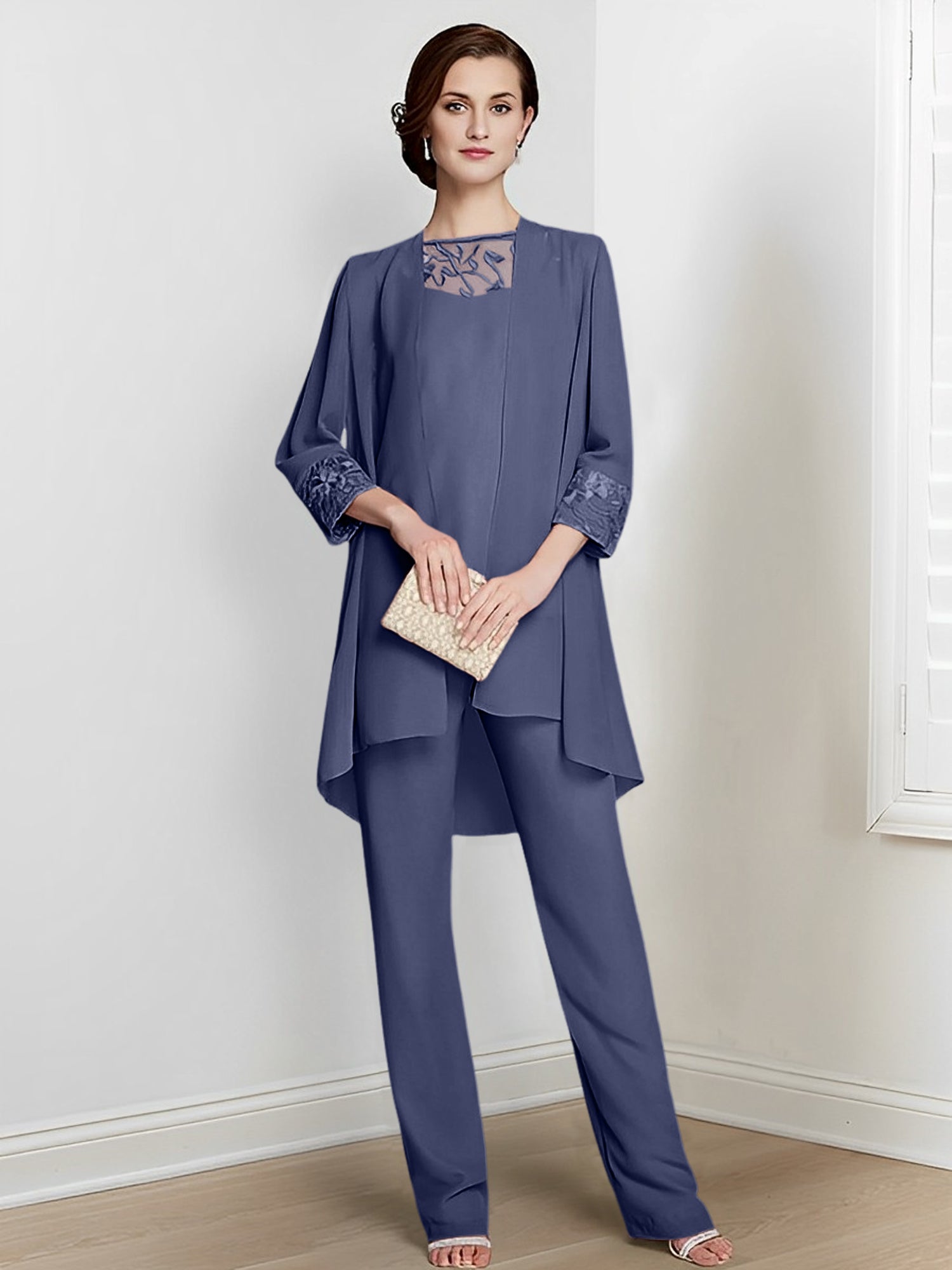 Chiffon Long Sleeves Mother Of The Bride Pantsuits With Jacket