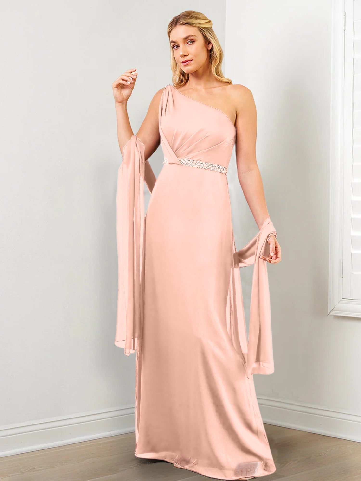 Sheath/Column One-Shoulder Mother of the Bride Dresses with Wraps & Beading