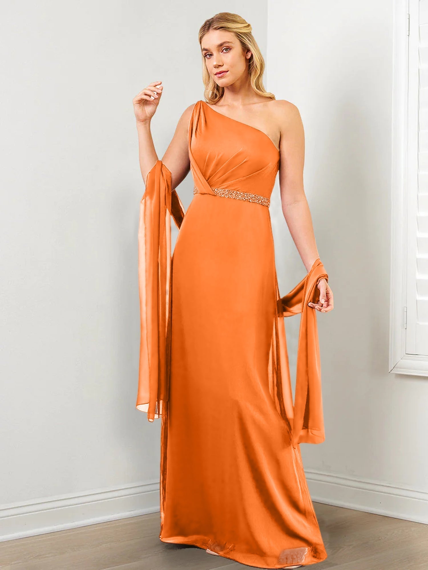 Sheath/Column One-Shoulder Mother of the Bride Dresses with Wraps & Beading