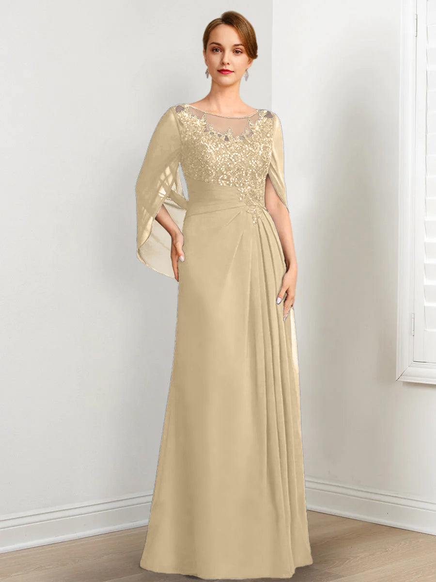 A-Line/Princess Scoop Floor-Length Mother of the Bride Dresses with Pleated & Sequins