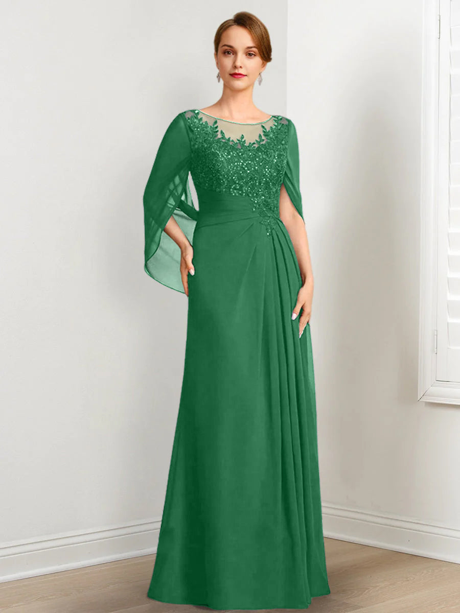 A-Line/Princess Scoop Floor-Length Mother of the Bride Dresses with Pleated & Sequins