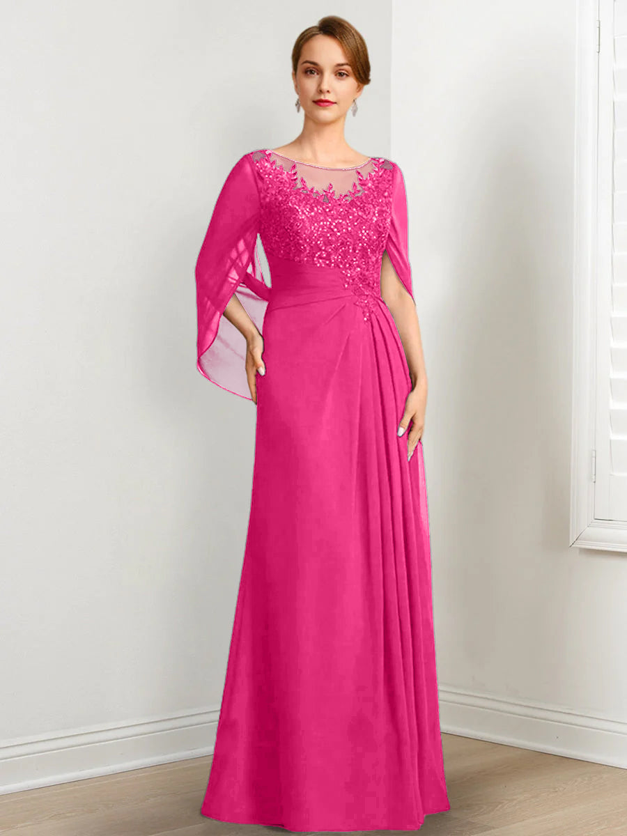 A-Line/Princess Scoop Floor-Length Mother of the Bride Dresses with Pleated & Sequins