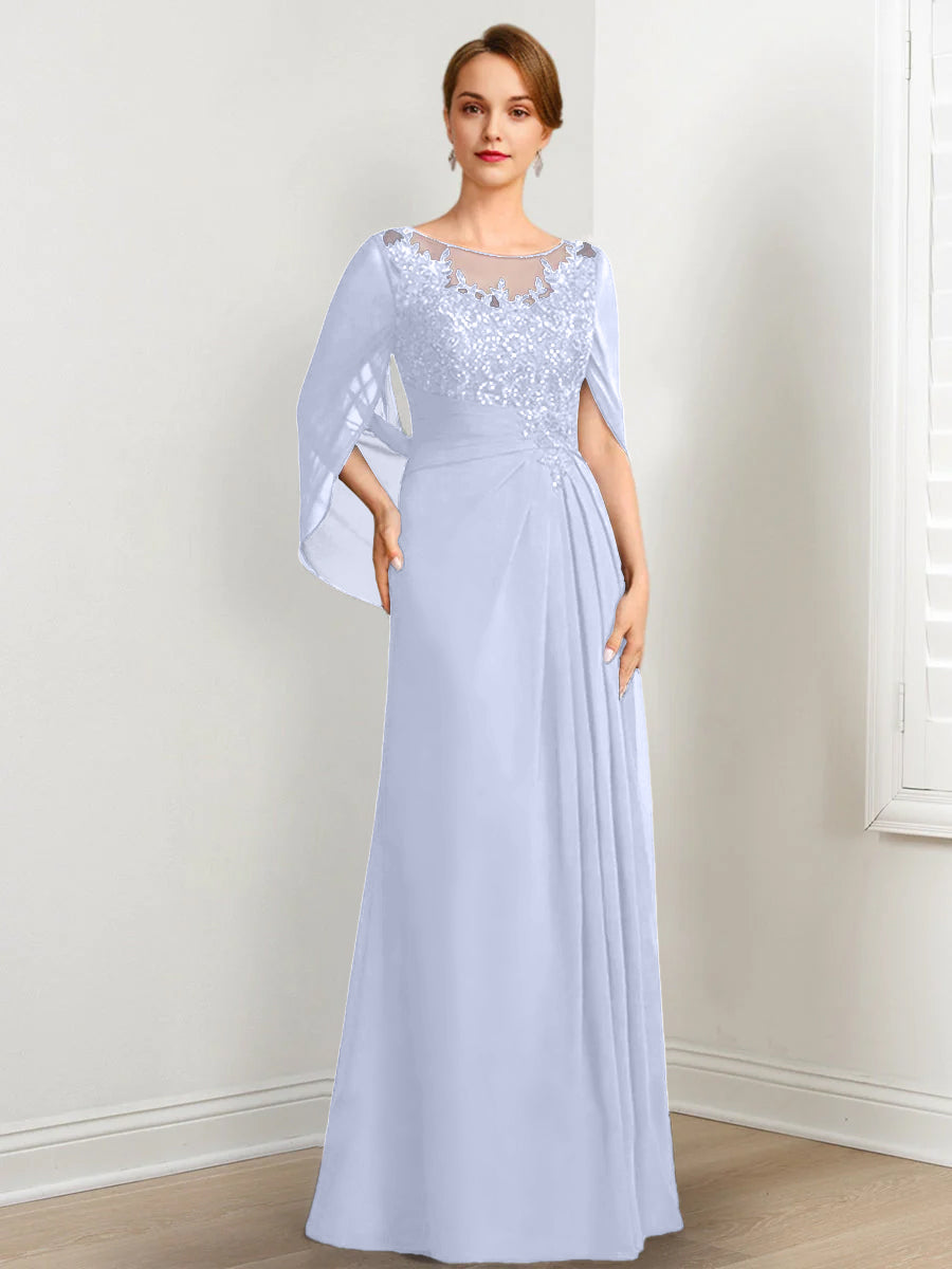 A-Line/Princess Scoop Floor-Length Mother of the Bride Dresses with Pleated & Sequins