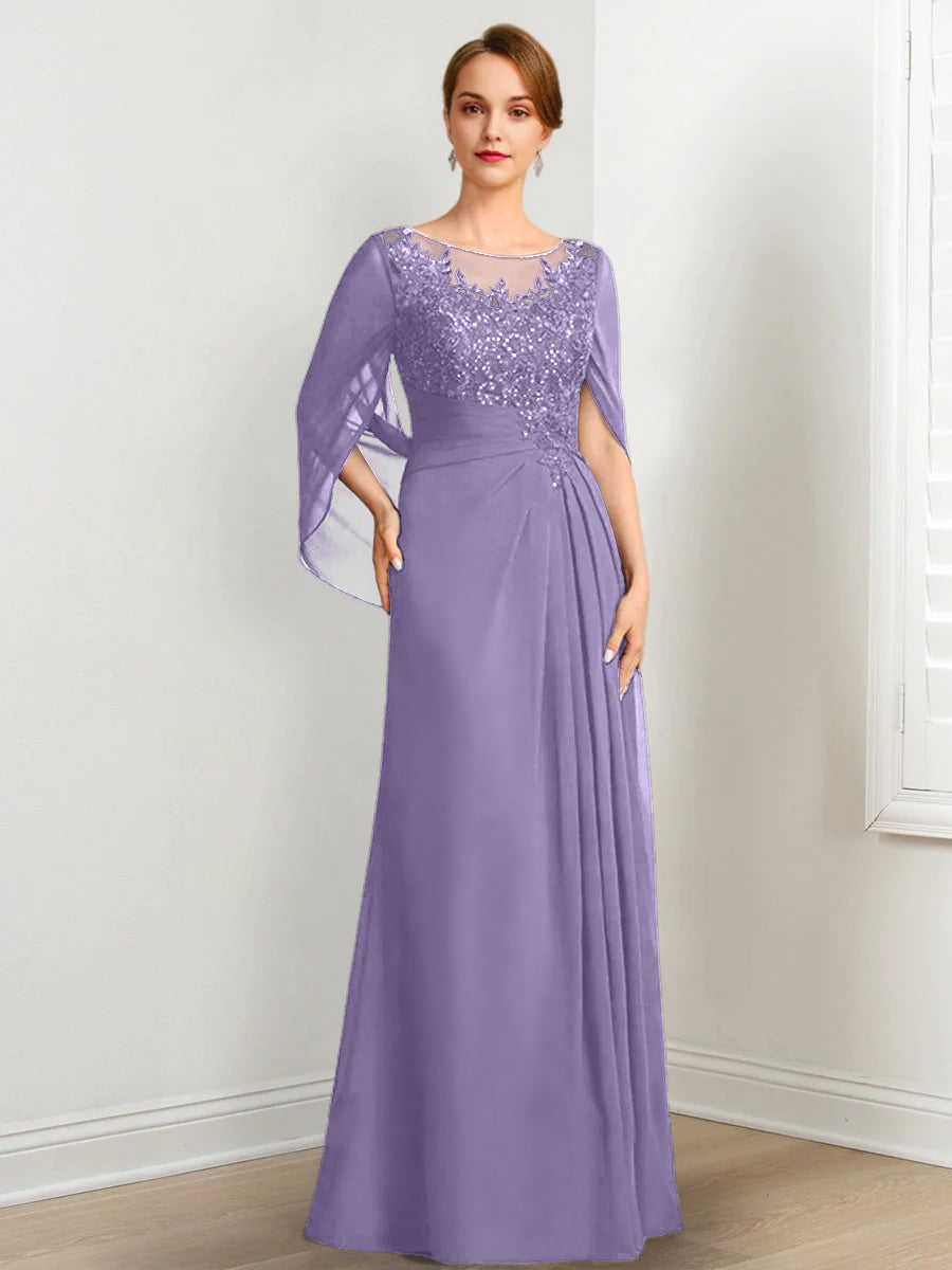 A-Line/Princess Scoop Floor-Length Mother of the Bride Dresses with Pleated & Sequins