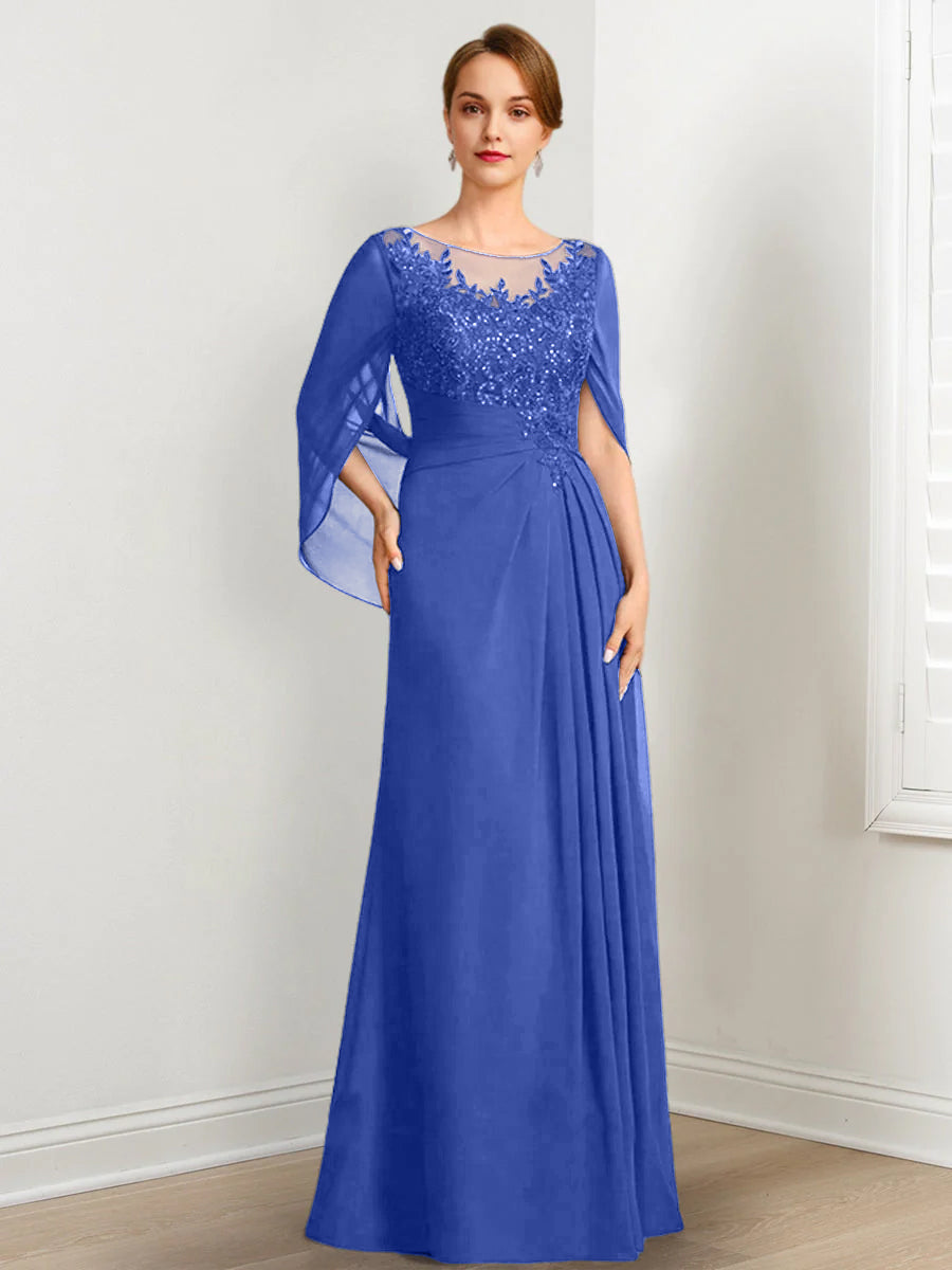 A-Line/Princess Scoop Floor-Length Mother of the Bride Dresses with Pleated & Sequins
