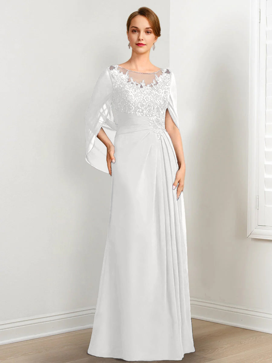 A-Line/Princess Scoop Floor-Length Mother of the Bride Dresses with Pleated & Sequins