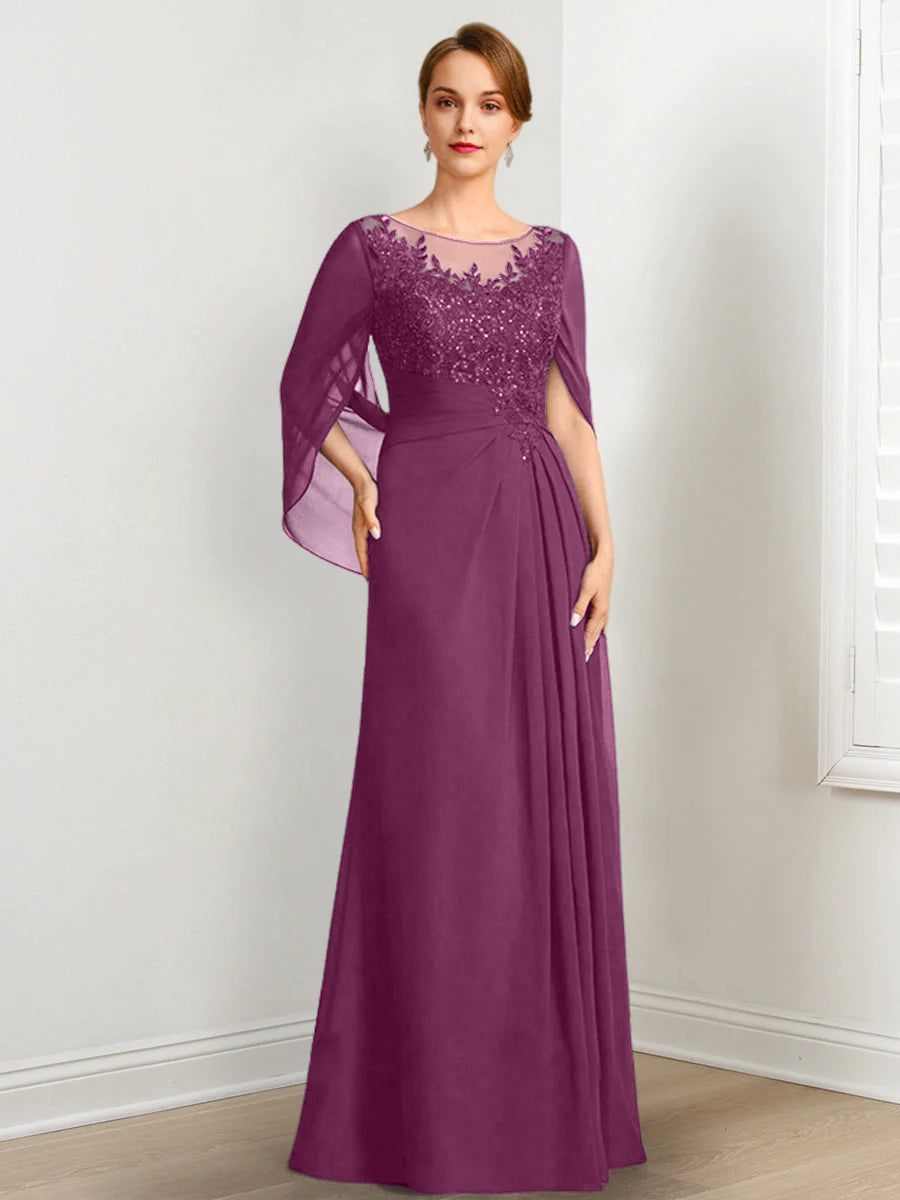 A-Line/Princess Scoop Floor-Length Mother of the Bride Dresses with Pleated & Sequins
