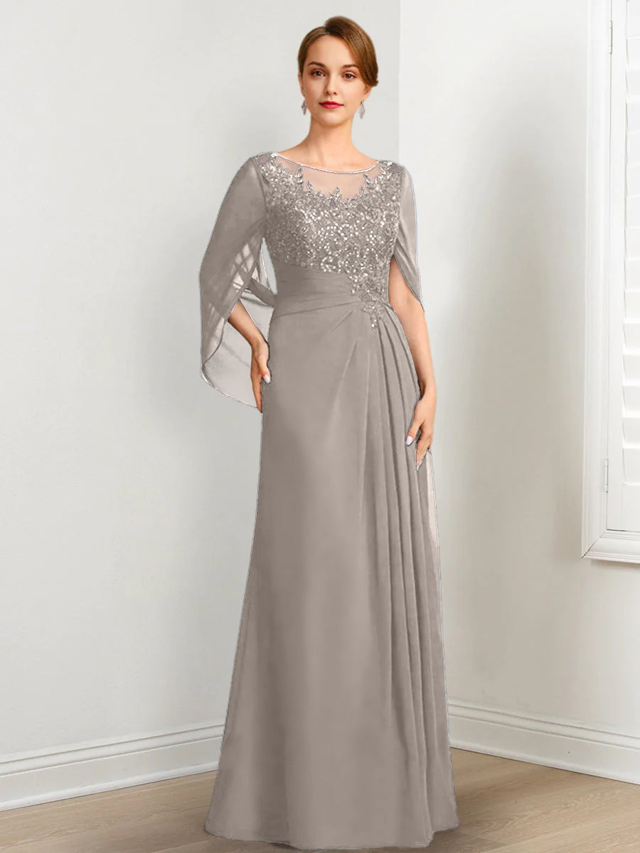 A-Line/Princess Scoop Floor-Length Mother of the Bride Dresses with Pleated & Sequins