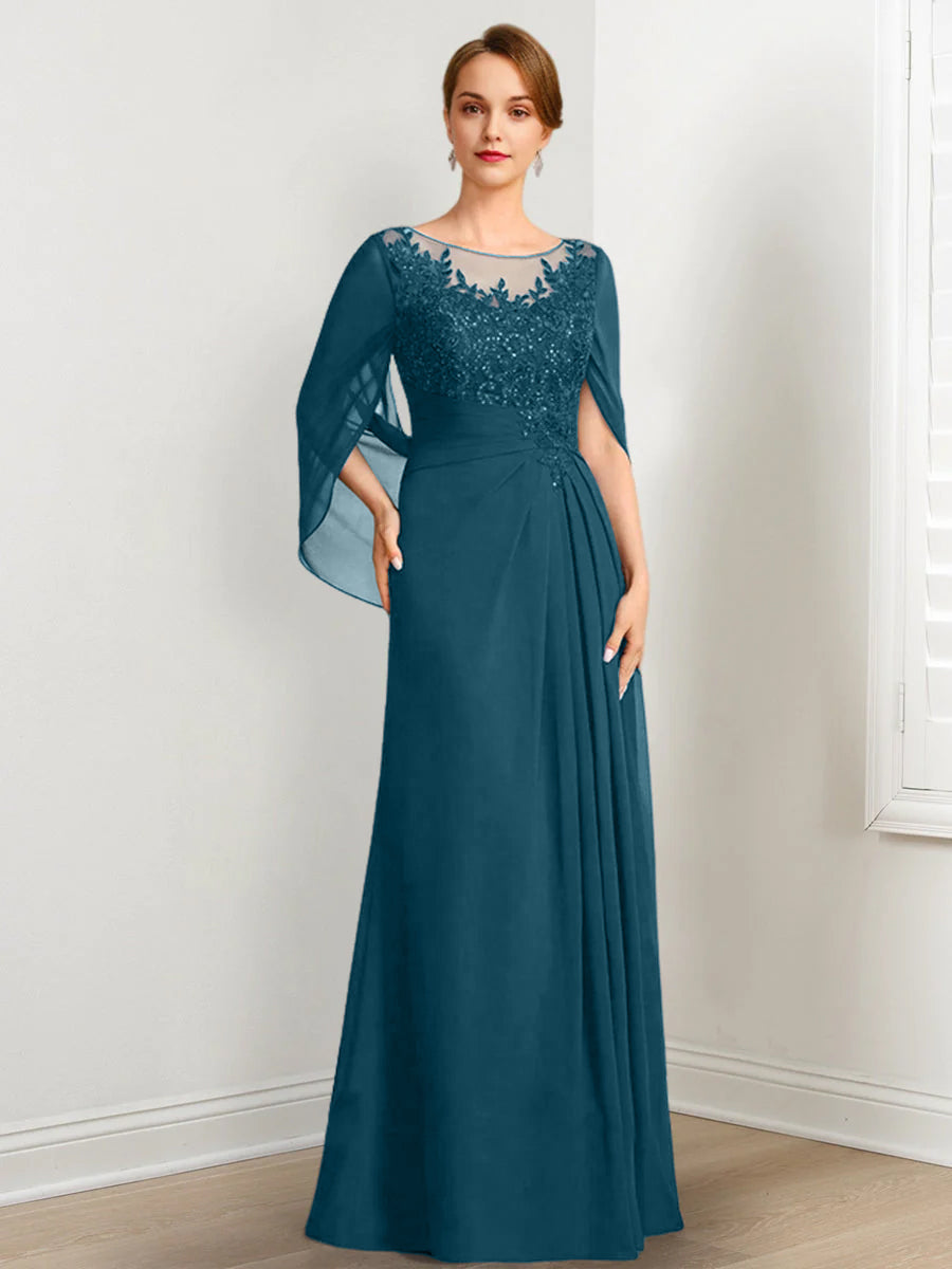 A-Line/Princess Scoop Floor-Length Mother of the Bride Dresses with Pleated & Sequins