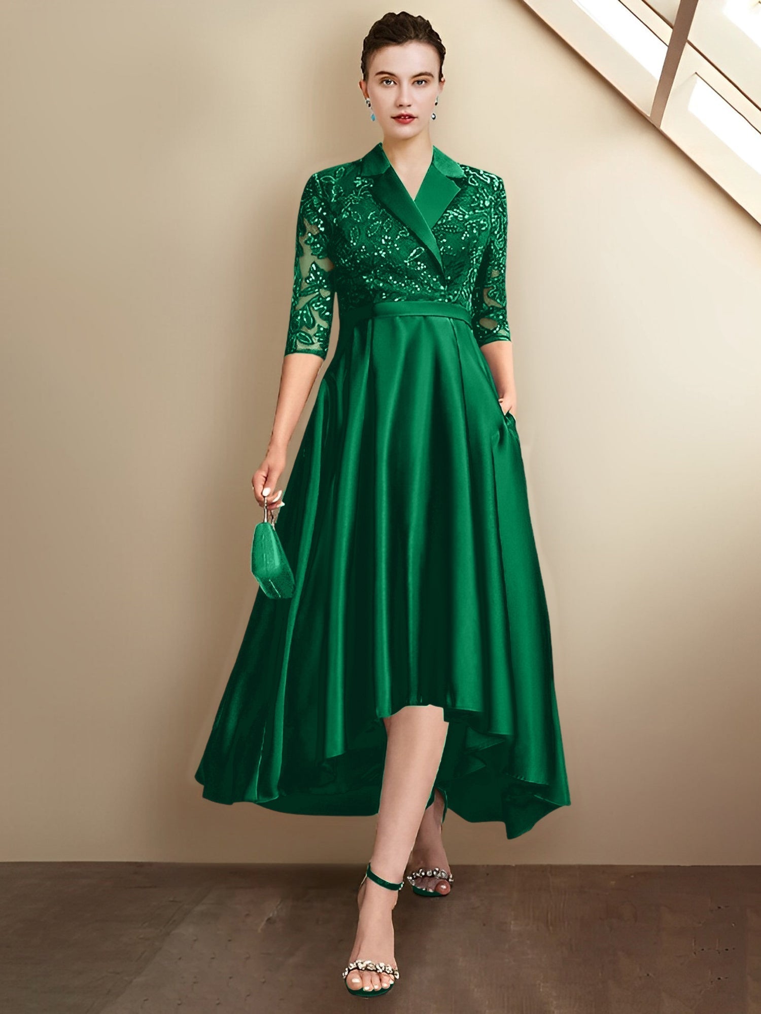 Sheath/Column V-Neck Tea-Length Mother of the Bride Dresses