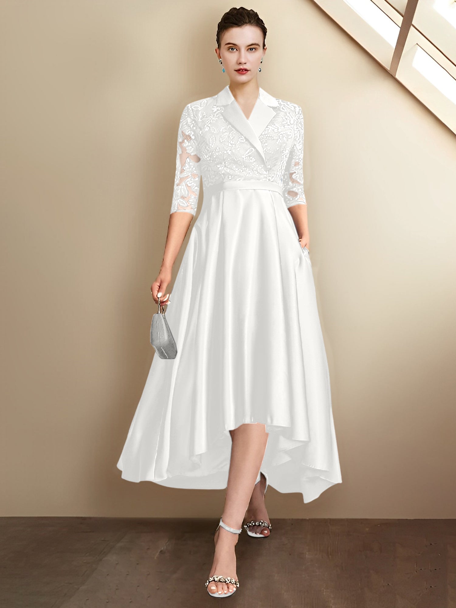 Sheath/Column V-Neck Tea-Length Mother of the Bride Dresses