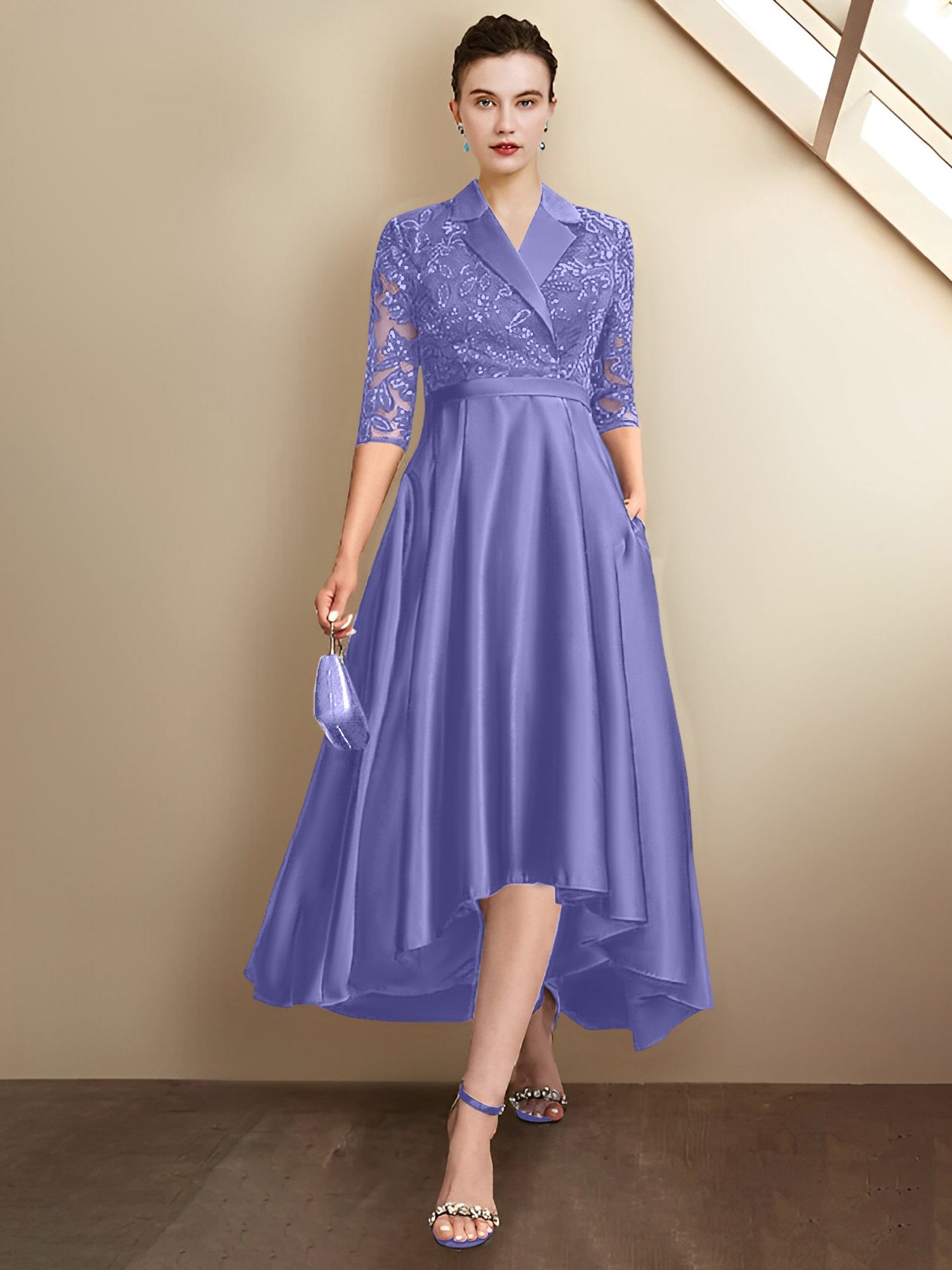 Sheath/Column V-Neck Tea-Length Mother of the Bride Dresses