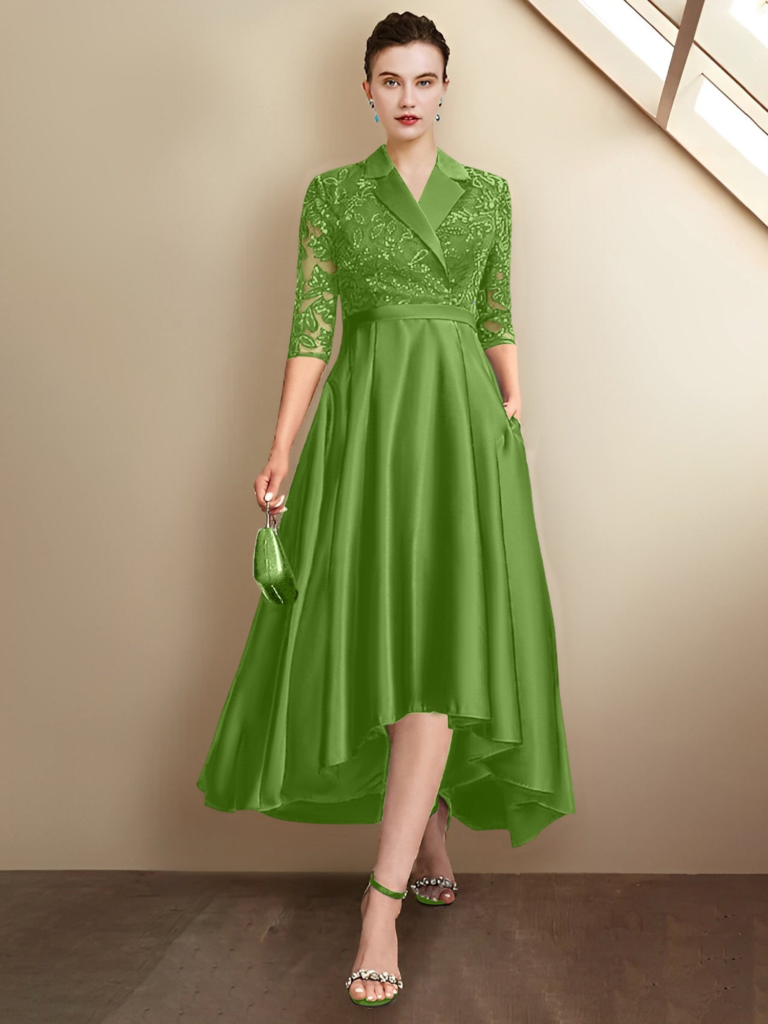 Sheath/Column V-Neck Tea-Length Mother of the Bride Dresses