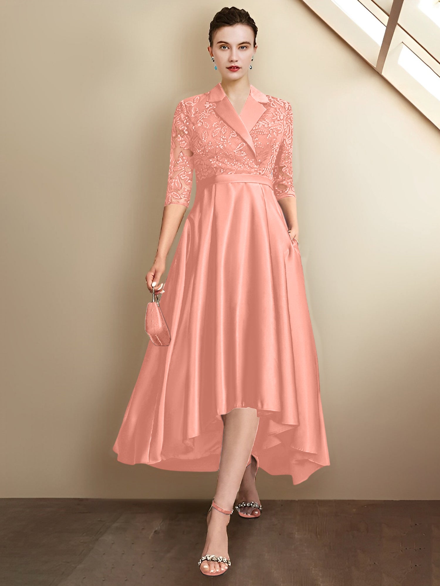 Sheath/Column V-Neck Tea-Length Mother of the Bride Dresses