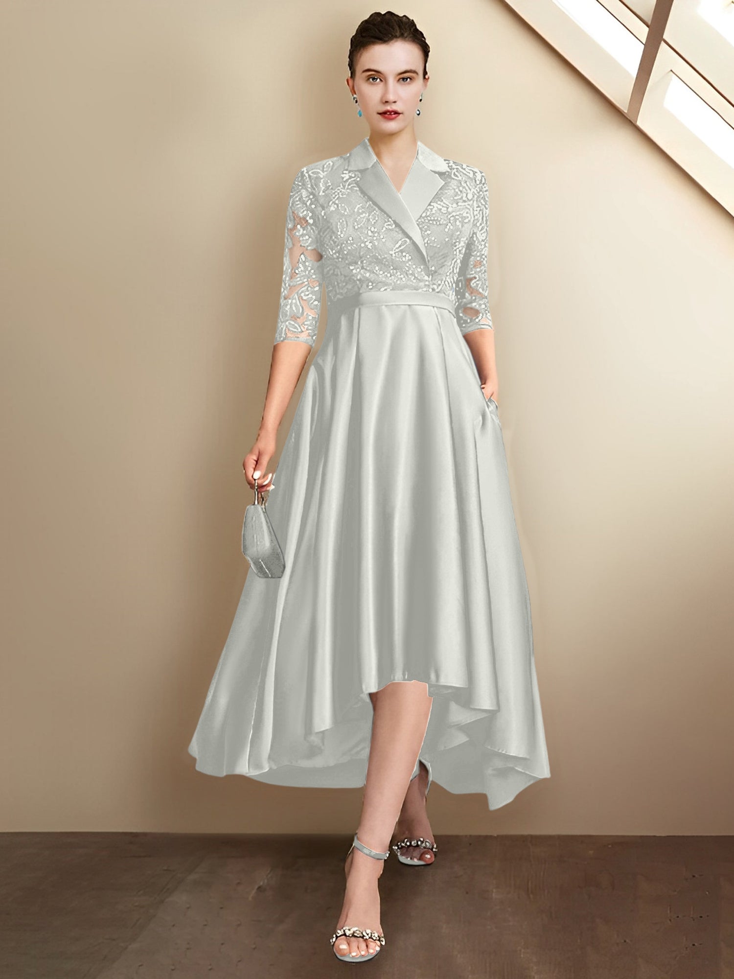 Sheath/Column V-Neck Tea-Length Mother of the Bride Dresses