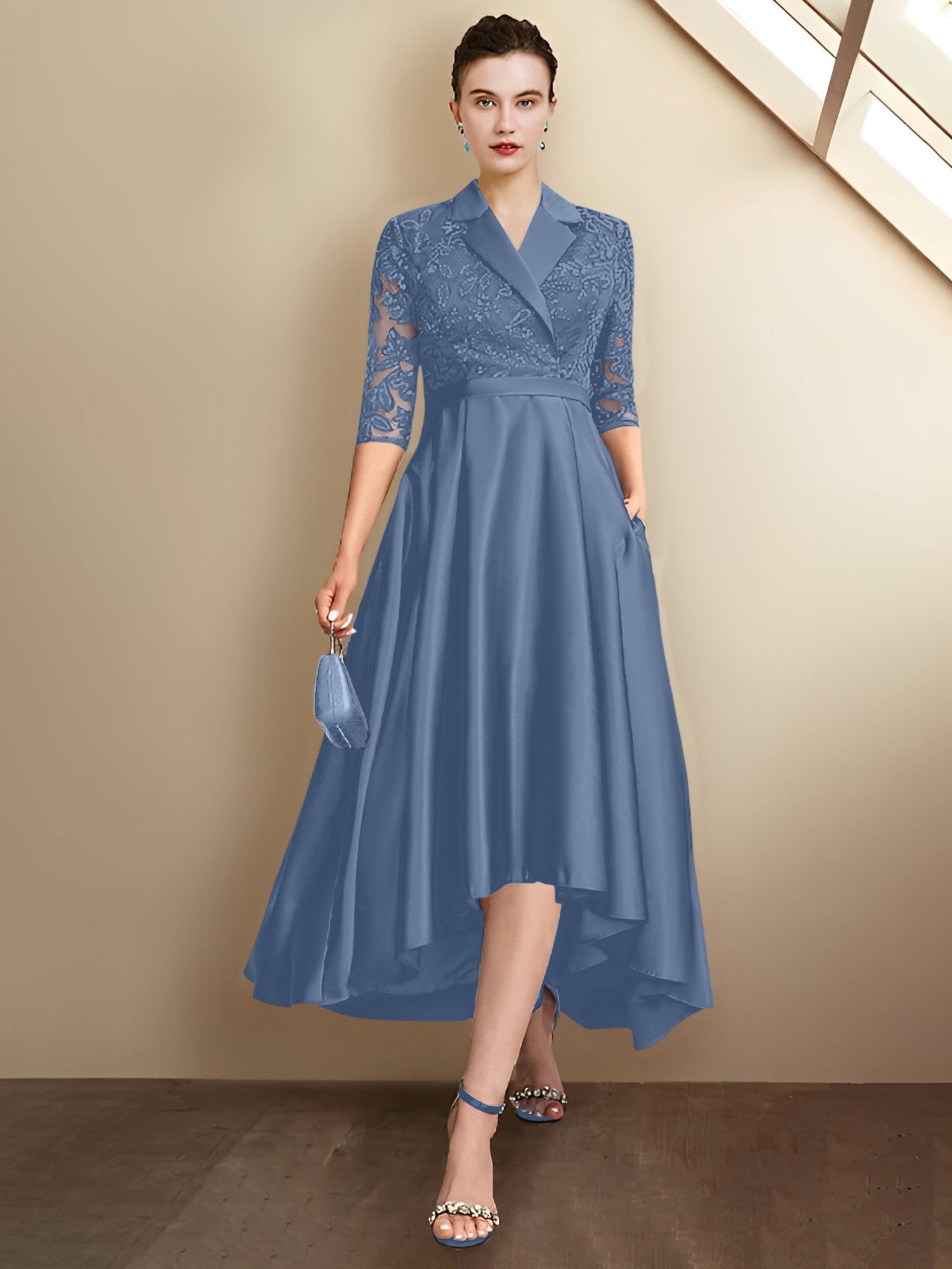 Sheath/Column V-Neck Tea-Length Mother of the Bride Dresses