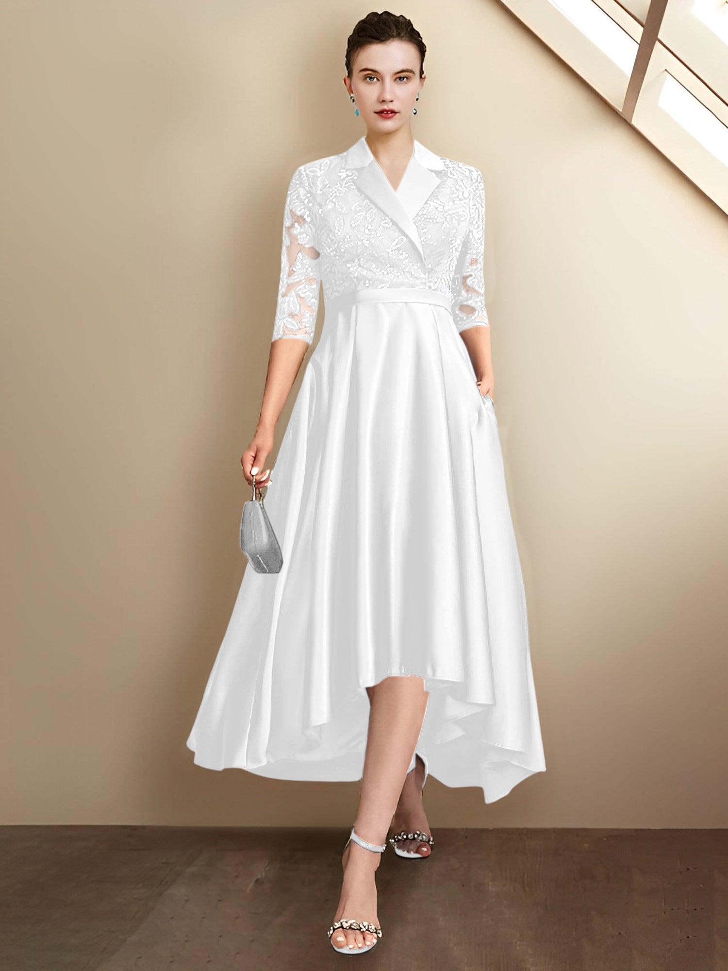 Sheath/Column V-Neck Tea-Length Mother of the Bride Dresses