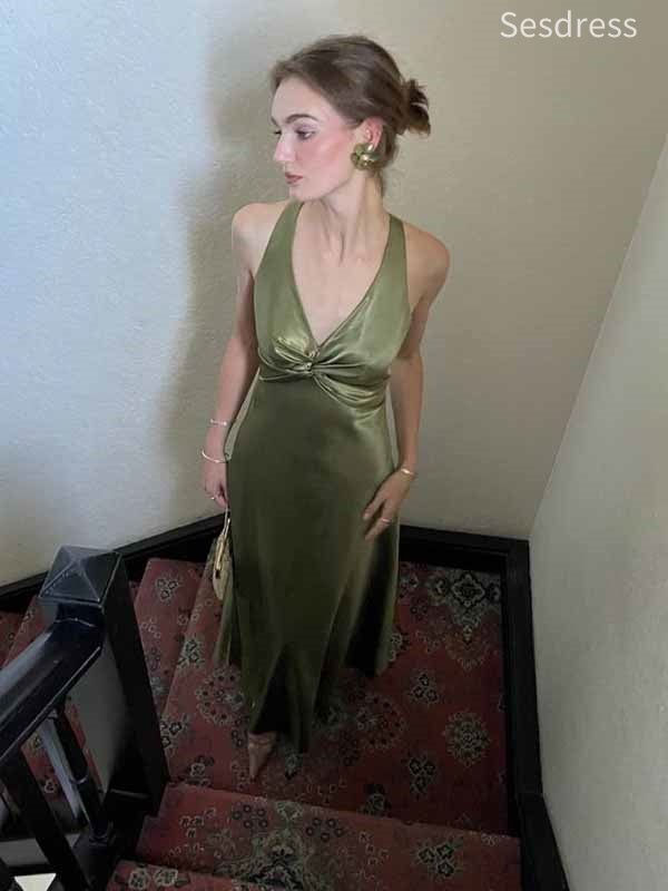 Elegant V-neck Sleeveless A-line Long Evening Dress,Prom Dress