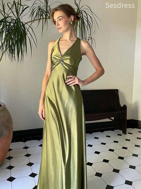 Elegant V-neck Sleeveless A-line Long Evening Dress,Prom Dress