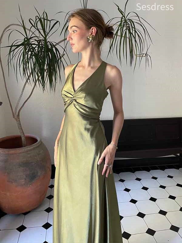 Elegant V-neck Sleeveless A-line Long Evening Dress,Prom Dress