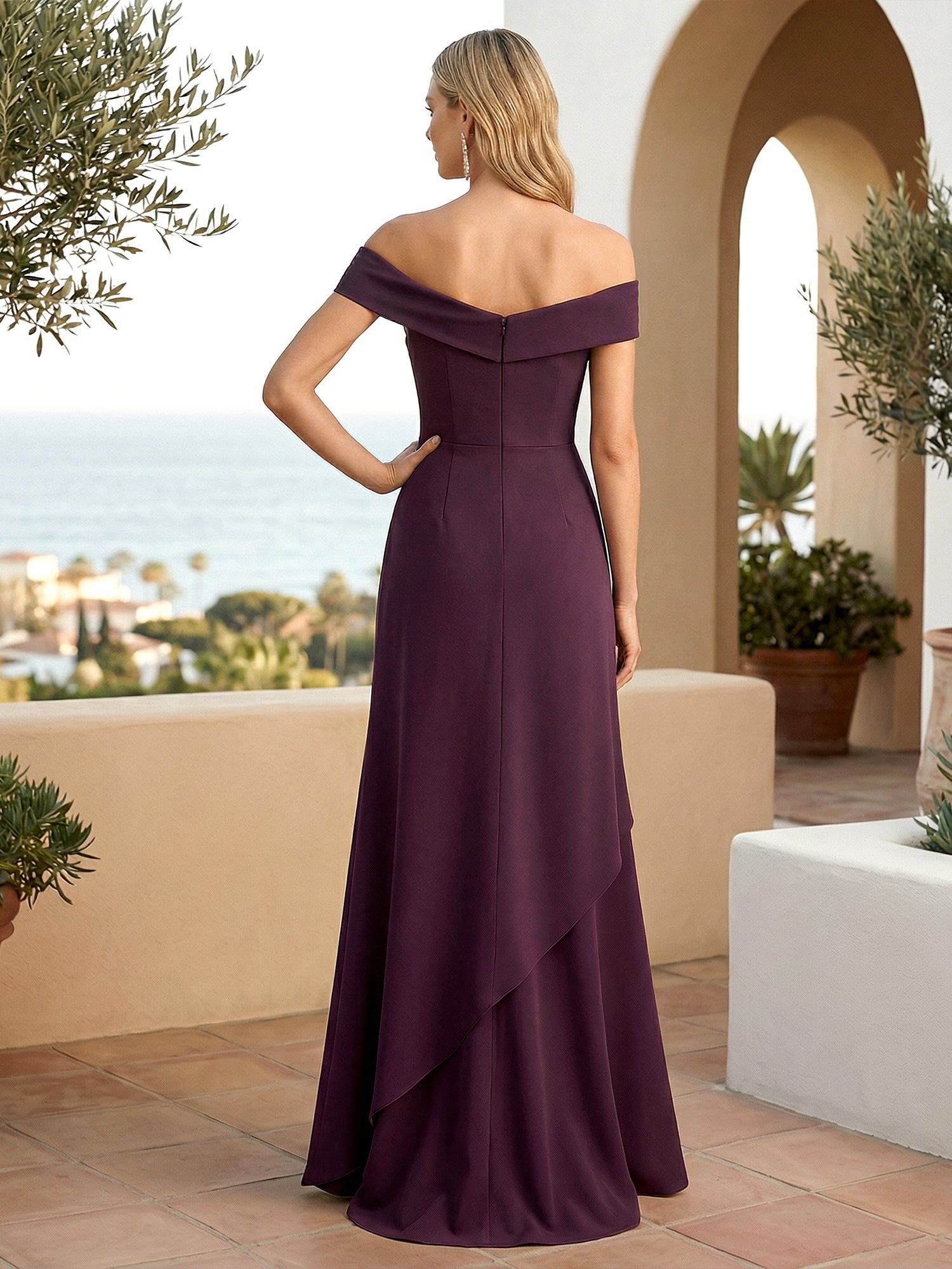 Off the Shoulder Pleat Satin High Low Mermaid Evening Dresses for Women