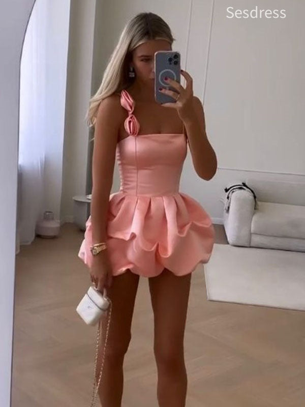 Elegant One Shoulder A-line Short Mini Dress Homecoming Dress