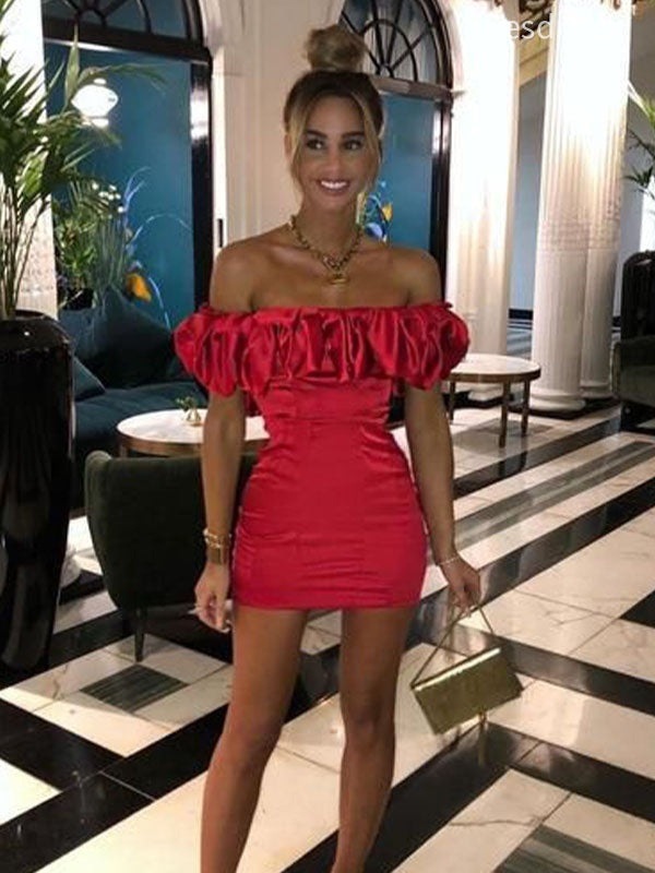 Gorgeous Red Off the Shoulder Strapless Bodycon Short Mini Dress Homecoming Dress