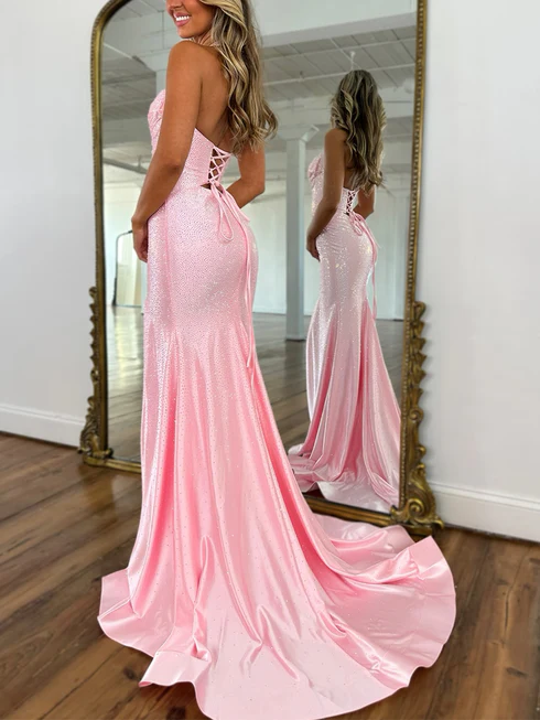 Light Blue Sparky Sequins Halter Neck Mermaid Prom Gown with Train