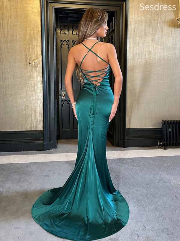 Premium Spaghetti Strap Side Slit Mermaid Long Evening Dress,Prom Dress
