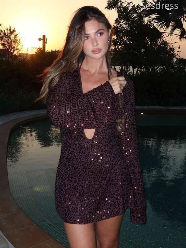 Gorgeous Long Sleeves V-neck Bodycon Short Mini Dress Homecoming Dress