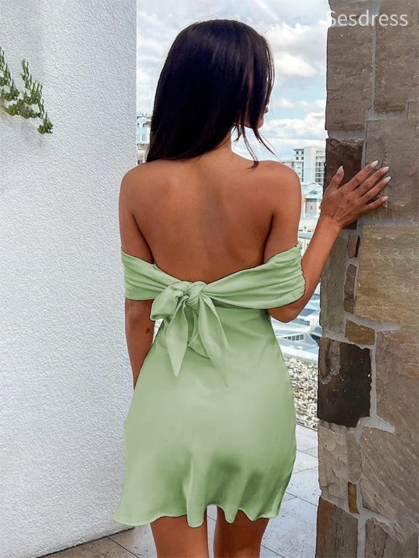 Classic Sage Off-Shoulder Strapless A-line Short Mini Dress Homecoming Dress
