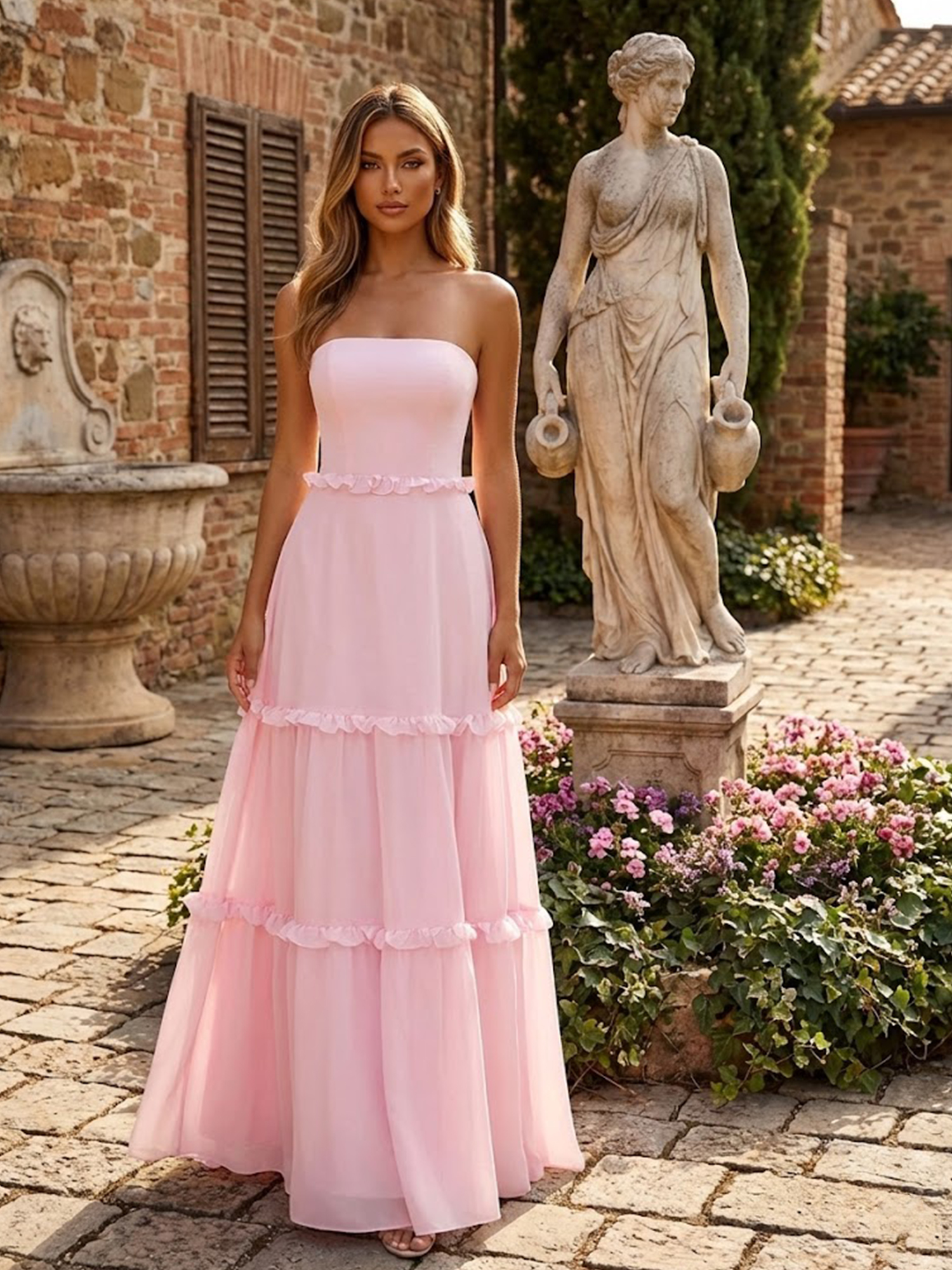 Strapless Satin Prom Dress for Teens Ruffle A Line Sweet 16 Dresses