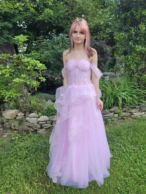 Sage Flowy Off the Shoulder Tulle Princess Prom Dress 